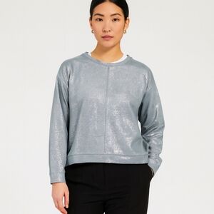 Peace Love World Metallic Boxy Sweatshirt Mint Green Silver 1X